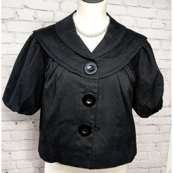 Blk White Polka Dot 50’s Rockabilly Pin Up Style Oversized Button Swing Jacket M - Picture 1 of 14